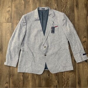 Stafford Linen Cotton Blend Suit Blazer Men’s Size 52 Reg Indigo Gray